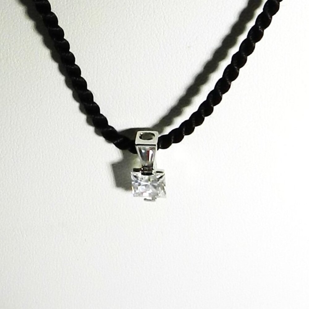 Twisted Cord Choker Necklace with 14K CZ Pendant